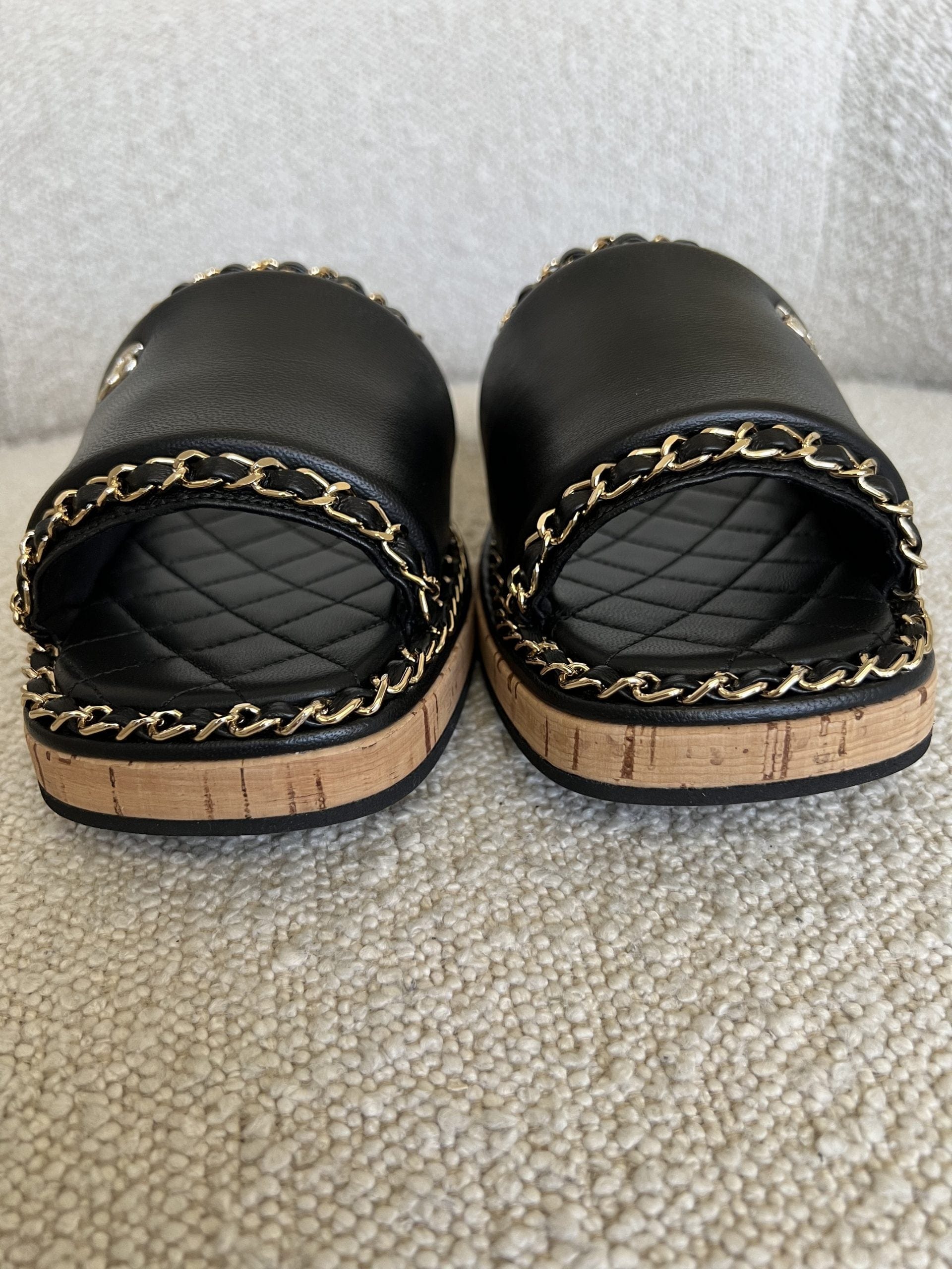 Chanel CC Espadrille Slip On Sandals Black - 39 – REDELUXE
