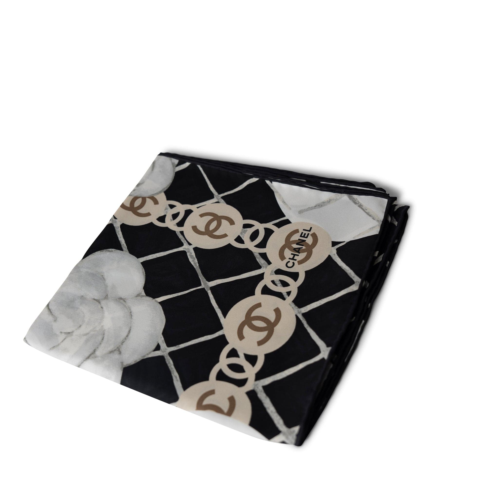 CHANEL Scarf Black CC Square Scarf Black - Redeluxe