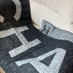CHANEL Scarf Grey Chanel CC Cashmere Grey/Black Scarf - Redeluxe
