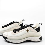 CHANEL Sneakers White Chanel Fabric Calfskin Suede CC Sneakers White ( Size 39.5) - Redeluxe