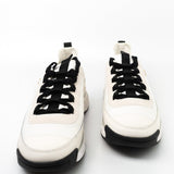 CHANEL Sneakers White Chanel Fabric Calfskin Suede CC Sneakers White ( Size 39.5) - Redeluxe