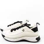 CHANEL Sneakers White Chanel Fabric Calfskin Suede CC Sneakers White ( Size 39.5) - Redeluxe