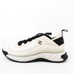 CHANEL Sneakers White Chanel Fabric Calfskin Suede CC Sneakers White ( Size 39.5) - Redeluxe