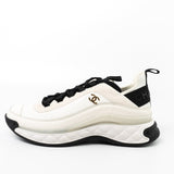 CHANEL Sneakers White Chanel Fabric Calfskin Suede CC Sneakers White ( Size 39.5) - Redeluxe