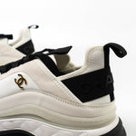 CHANEL Sneakers White Chanel Fabric Calfskin Suede CC Sneakers White ( Size 39.5) - Redeluxe