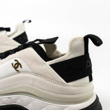 CHANEL Sneakers White Chanel Fabric Calfskin Suede CC Sneakers White ( Size 39.5) - Redeluxe