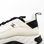 CHANEL Sneakers White Chanel Fabric Calfskin Suede CC Sneakers White ( Size 39.5) - Redeluxe