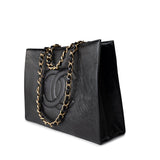 CHANEL Tote 20A Large Black Leather Shopping Tote Antique Gold Hardware - Redeluxe