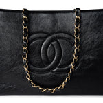 CHANEL Tote 20A Large Black Leather Shopping Tote Antique Gold Hardware - Redeluxe