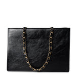 CHANEL Tote 20A Large Black Leather Shopping Tote Antique Gold Hardware - Redeluxe