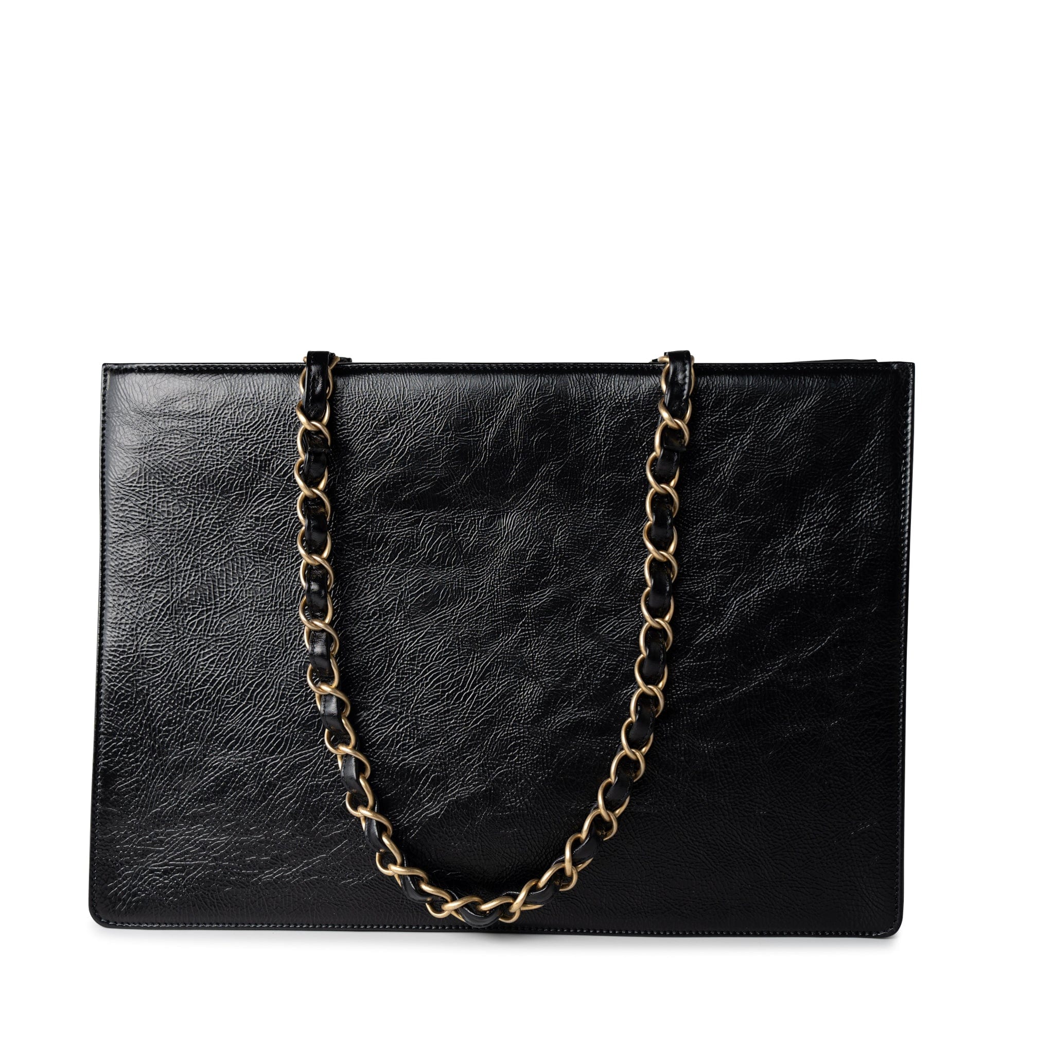 CHANEL Tote 20A Large Black Leather Shopping Tote Antique Gold Hardware - Redeluxe