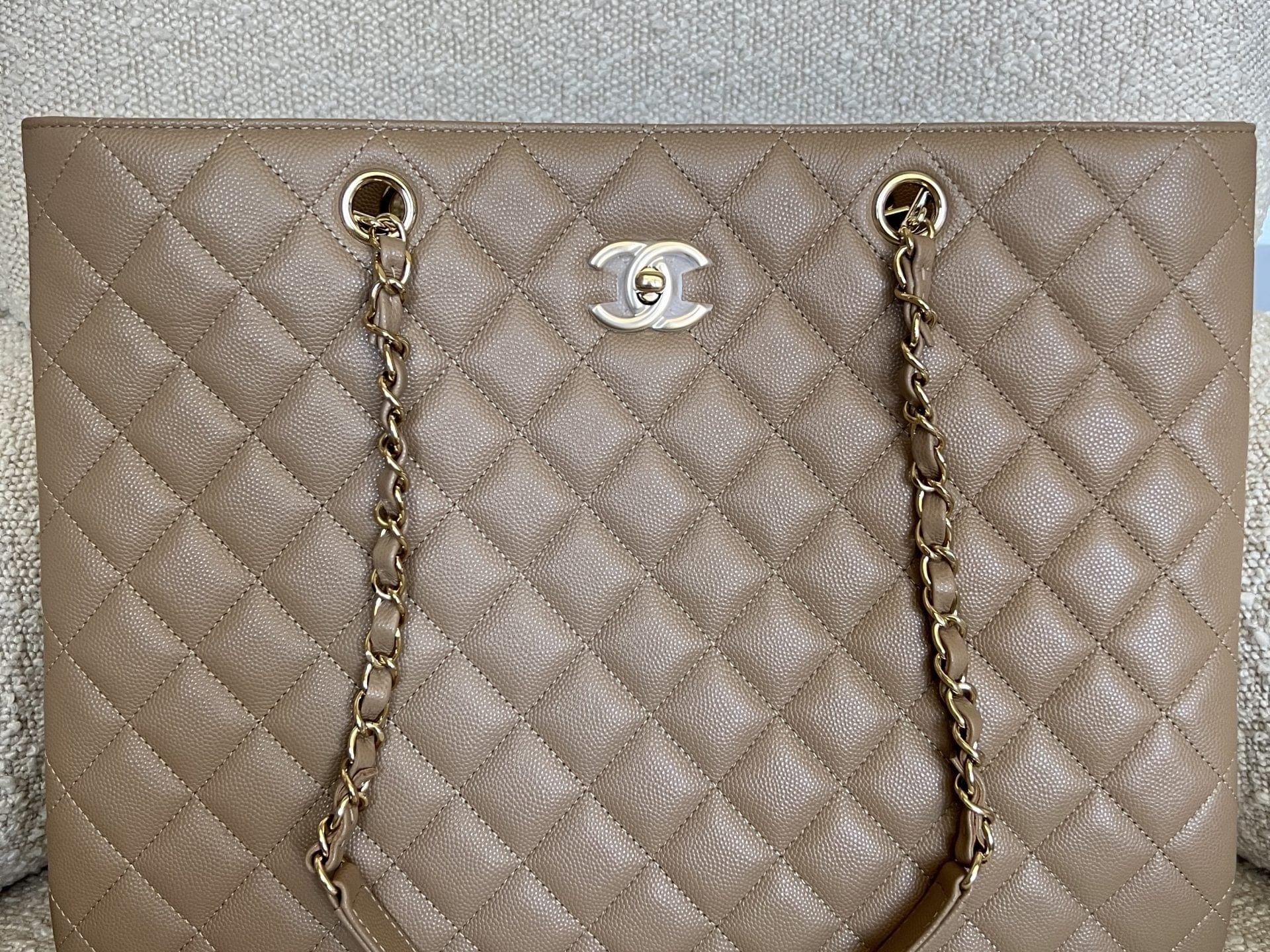 CHANEL Tote 22A Dark Beige Caviar Quilted Shopping tote Large LGHW - Redeluxe