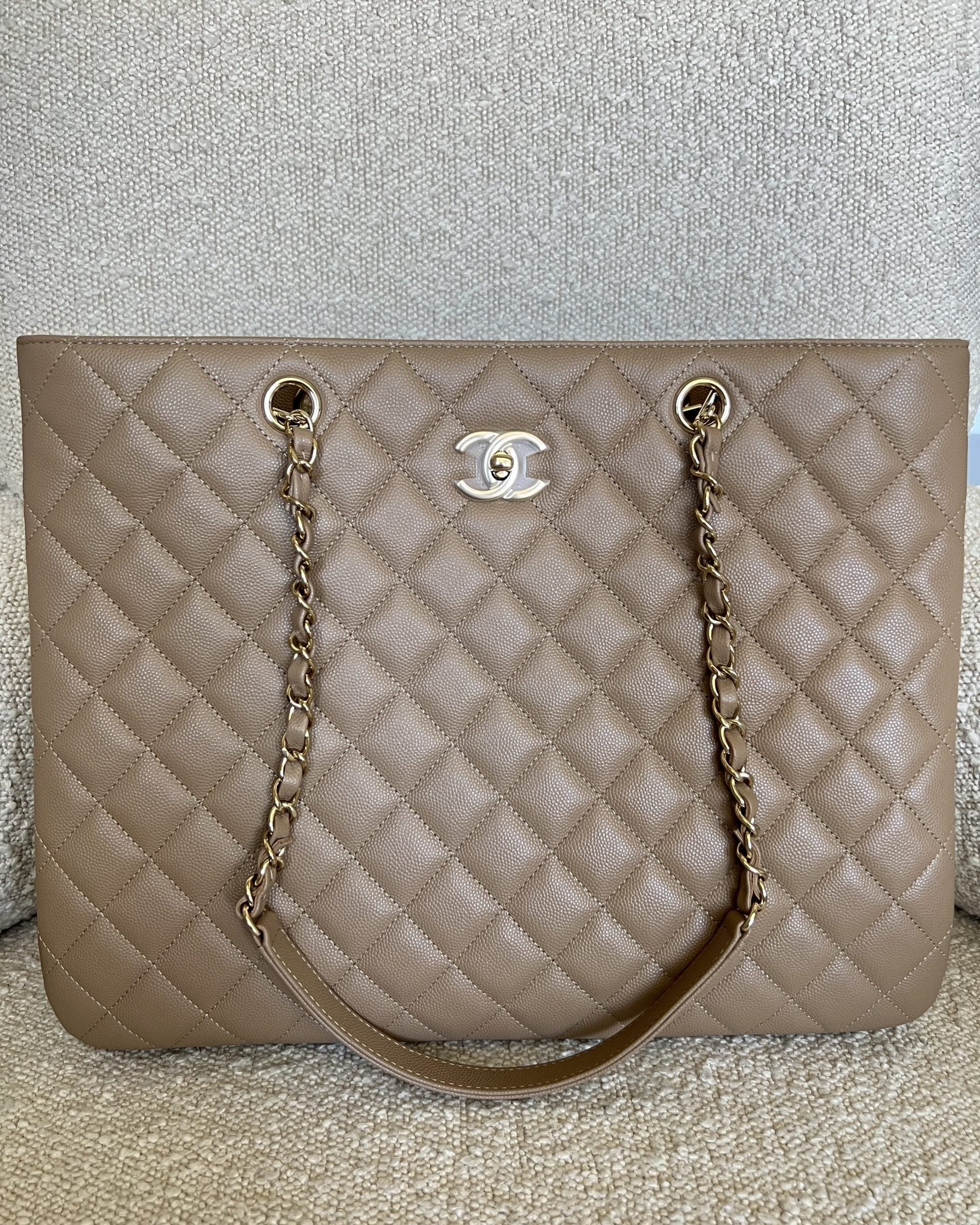 22A Dark Beige Caviar Quilted Shopping tote Large LGHW