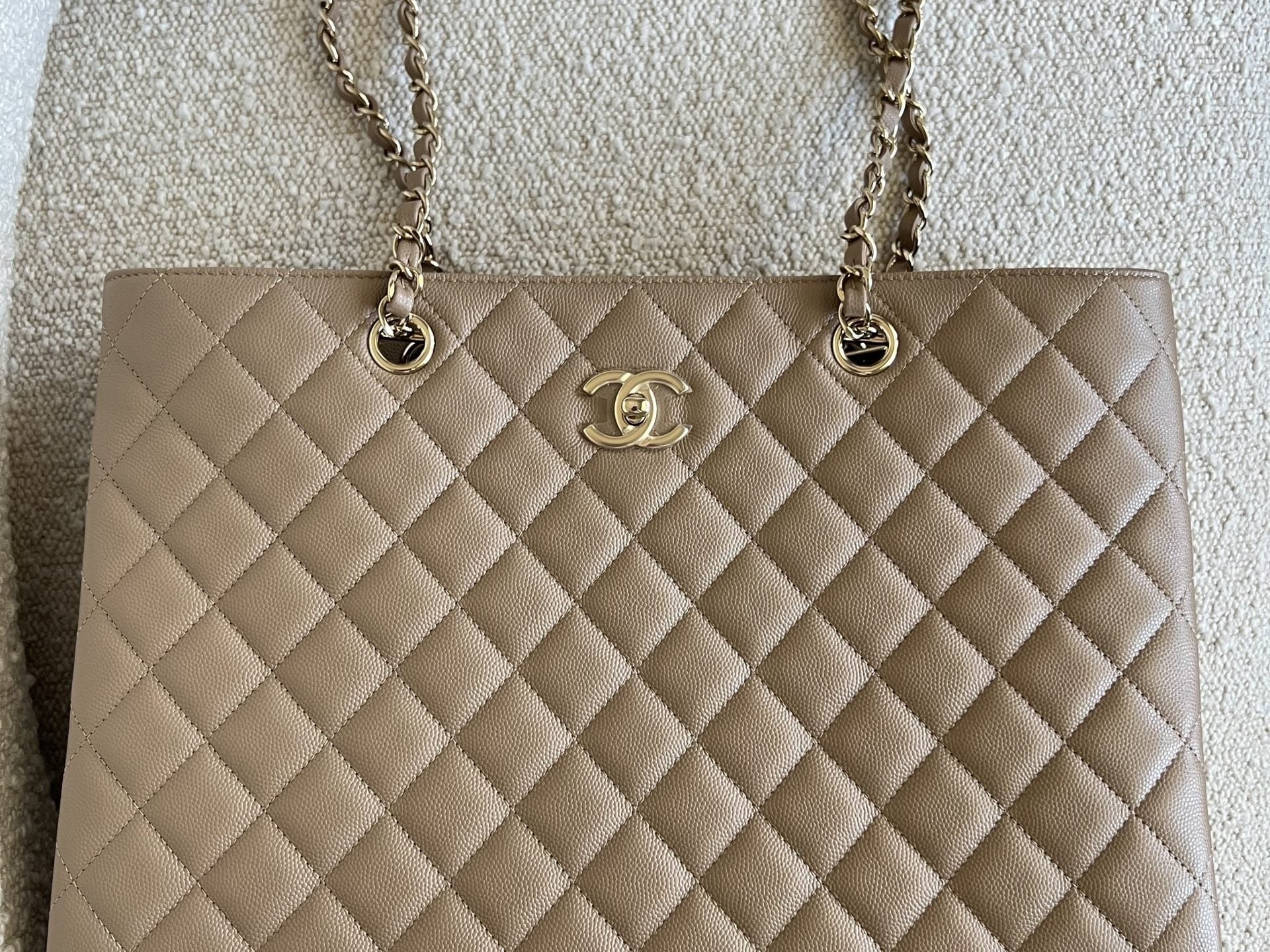 CHANEL Tote 22A Dark Beige Caviar Quilted Shopping tote Large LGHW - Redeluxe