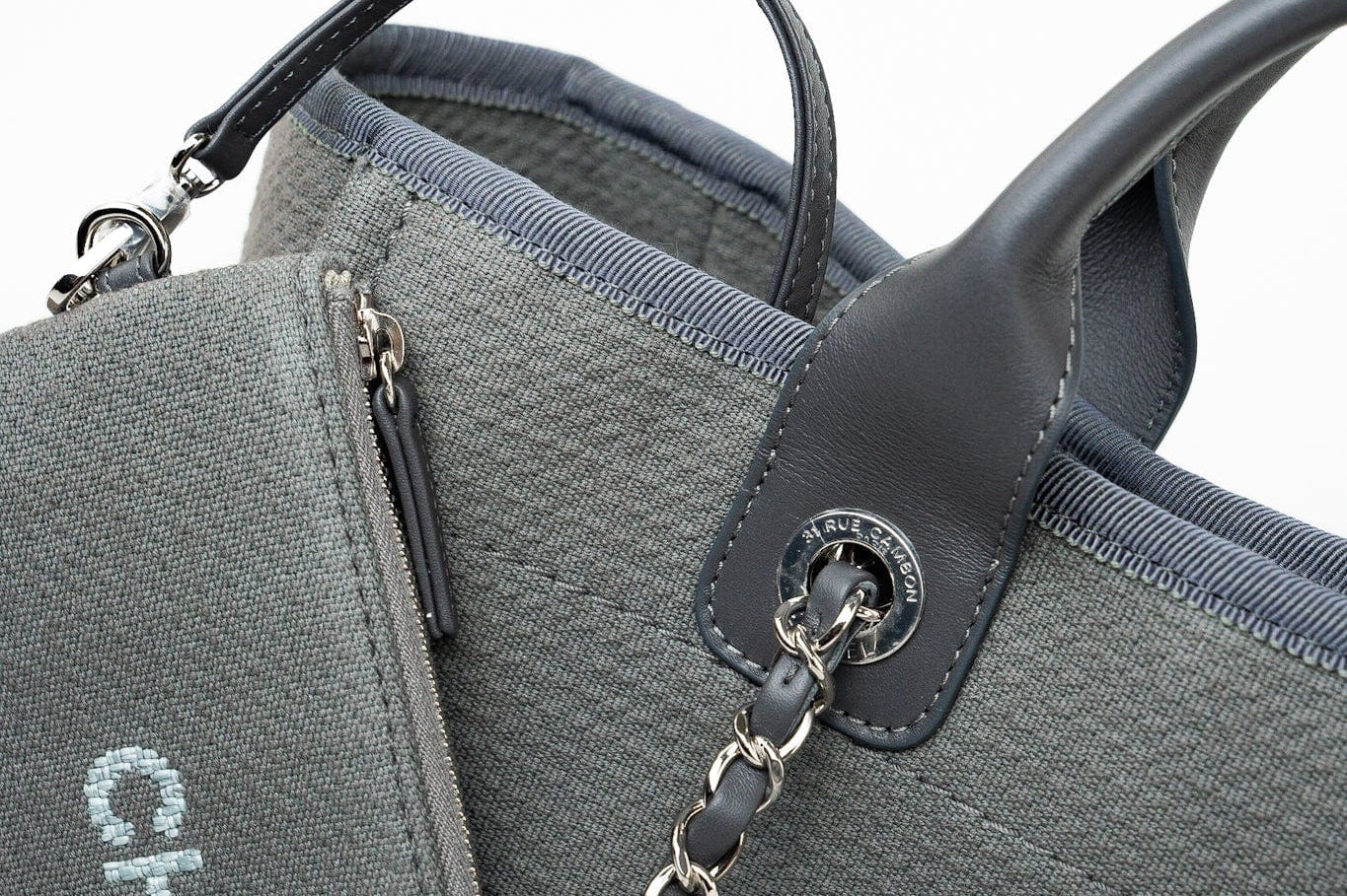 CHANEL Tote 22A Grey Deauville Shopping Tote Small Silver Hardware - Redeluxe