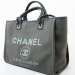 CHANEL Tote 22A Grey Deauville Shopping Tote Small Silver Hardware - Redeluxe