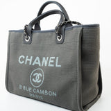 CHANEL Tote 22A Grey Deauville Shopping Tote Small Silver Hardware - Redeluxe