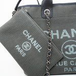CHANEL Tote 22A Grey Deauville Shopping Tote Small Silver Hardware - Redeluxe