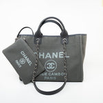 CHANEL Tote 22A Grey Deauville Shopping Tote Small Silver Hardware - Redeluxe