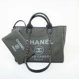 CHANEL Tote 22A Grey Deauville Shopping Tote Small Silver Hardware - Redeluxe