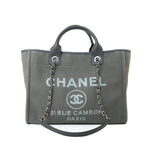 CHANEL Tote 22A Grey Deauville Shopping Tote Small Silver Hardware - Redeluxe