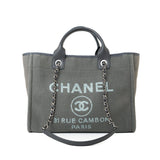 CHANEL Tote 22A Grey Deauville Shopping Tote Small Silver Hardware - Redeluxe