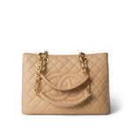 CHANEL Tote Beige Beige Clair Caviar Quilted Grand Shopper Tote (GST) Gold Hardware - Redeluxe