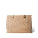 CHANEL Tote Beige Beige Clair Caviar Quilted Grand Shopper Tote (GST) Gold Hardware - Redeluxe