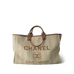 CHANEL Tote Beige Striped Mixed Fibers Large Deauville Tote Beige / Brown - Redeluxe