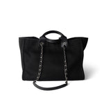 CHANEL Tote Black Black Canvas Pearl Medium Deauville Tote Silver Hardware - Redeluxe