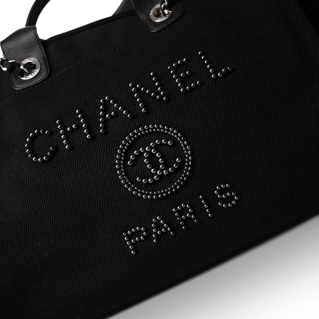 Chanel deauville pearl canvas tote bag black Clearance