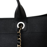 CHANEL Tote Black Caviar Studded Deauville Tote Medium/ Large Light Gold Hardware - Redeluxe