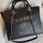 CHANEL Tote Chanel 20P Small/ Medium Deauville Shopping Tote Studded LGHW - Redeluxe