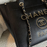 CHANEL Tote Chanel 20P Small/ Medium Deauville Shopping Tote Studded LGHW - Redeluxe