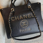 CHANEL Tote Chanel 20P Small/ Medium Deauville Shopping Tote Studded LGHW - Redeluxe