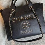 CHANEL Tote Chanel 20P Small/ Medium Deauville Shopping Tote Studded LGHW - Redeluxe