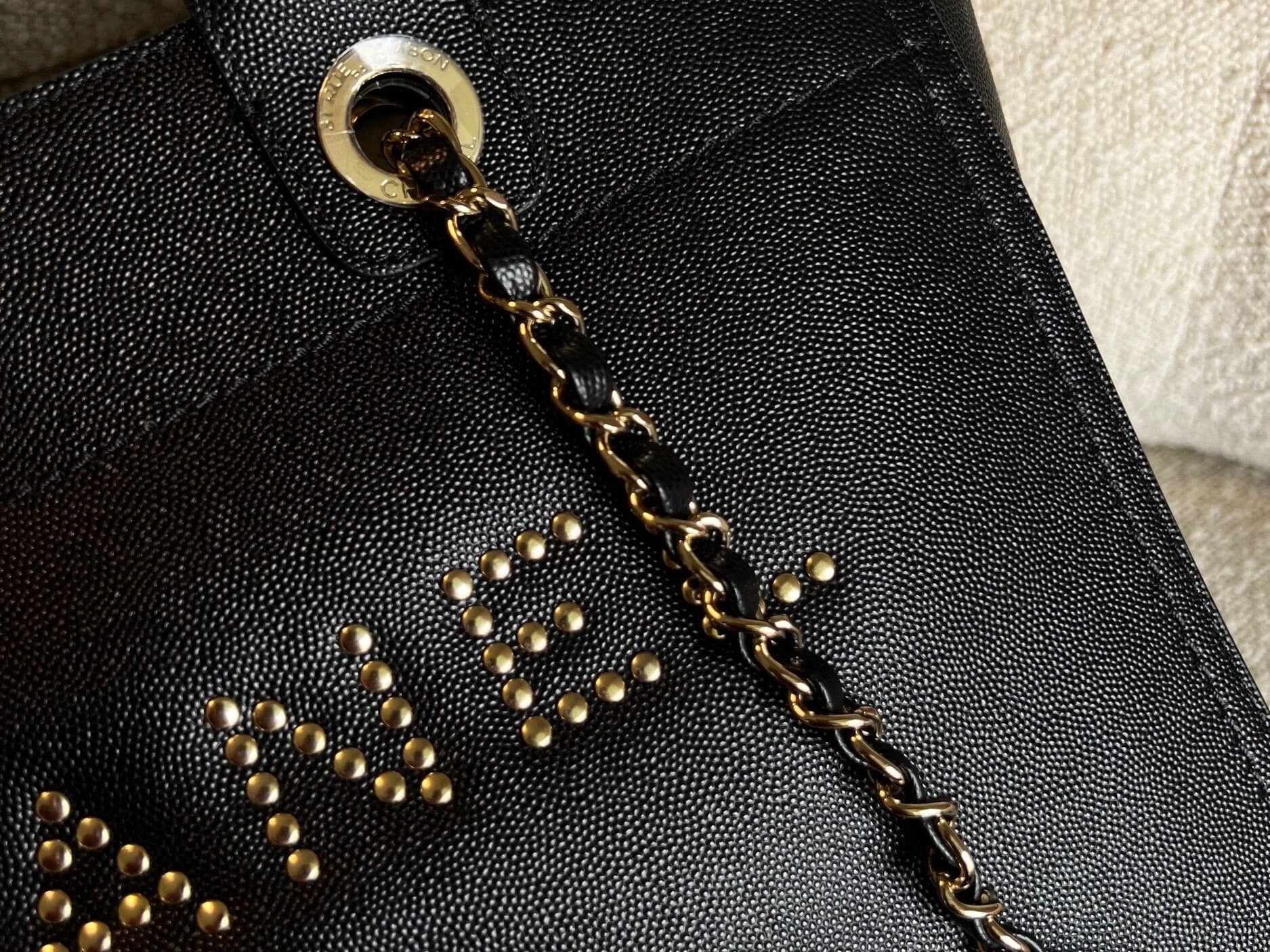 CHANEL Tote Chanel 20P Small/ Medium Deauville Shopping Tote Studded LGHW - Redeluxe