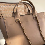 CHANEL Tote CHANEL LIGHT BEIGE MEDIUM DEAUVILLE SHOPPING TOTE STUDDED AGED HARDWARE - Redeluxe
