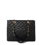 CHANEL Tote Grand Shopping Tote (GST) Black Caviar Quilted Gold Hardware - Redeluxe