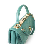 CHANEL Tote Green Trendy CC Green Lambskin Quilted Light Gold Hardware - Redeluxe