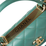 CHANEL Tote Green Trendy CC Green Lambskin Quilted Light Gold Hardware - Redeluxe