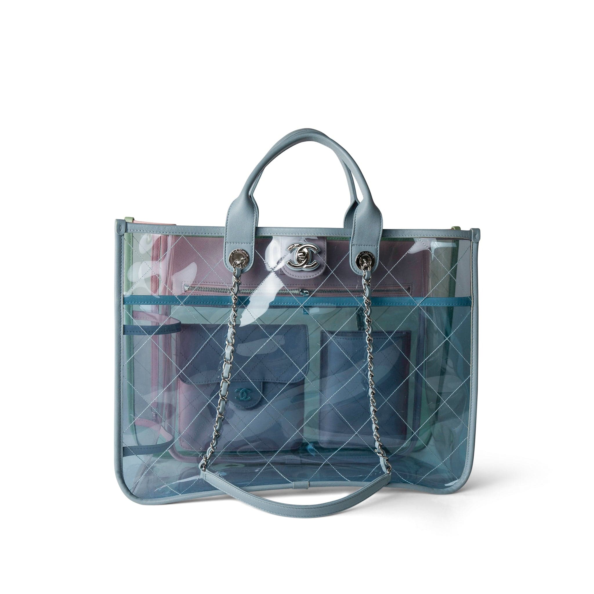 CHANEL Tote Tote PVC Lambskin Stitched Coco Splash Shopping Bag Blue Green Pink - Redeluxe