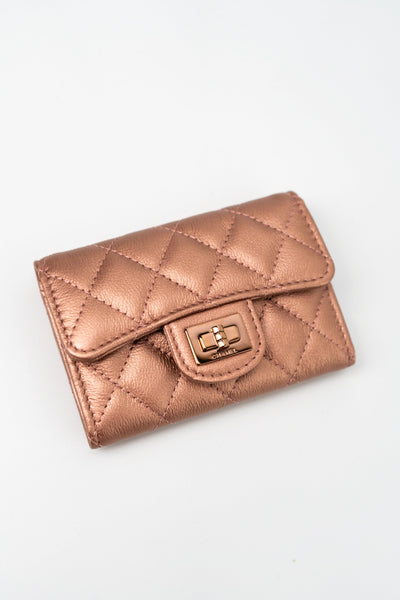 Buy CHANEL Copper Rose Gold 2.55 Flap Card Holder | Luxury Pre