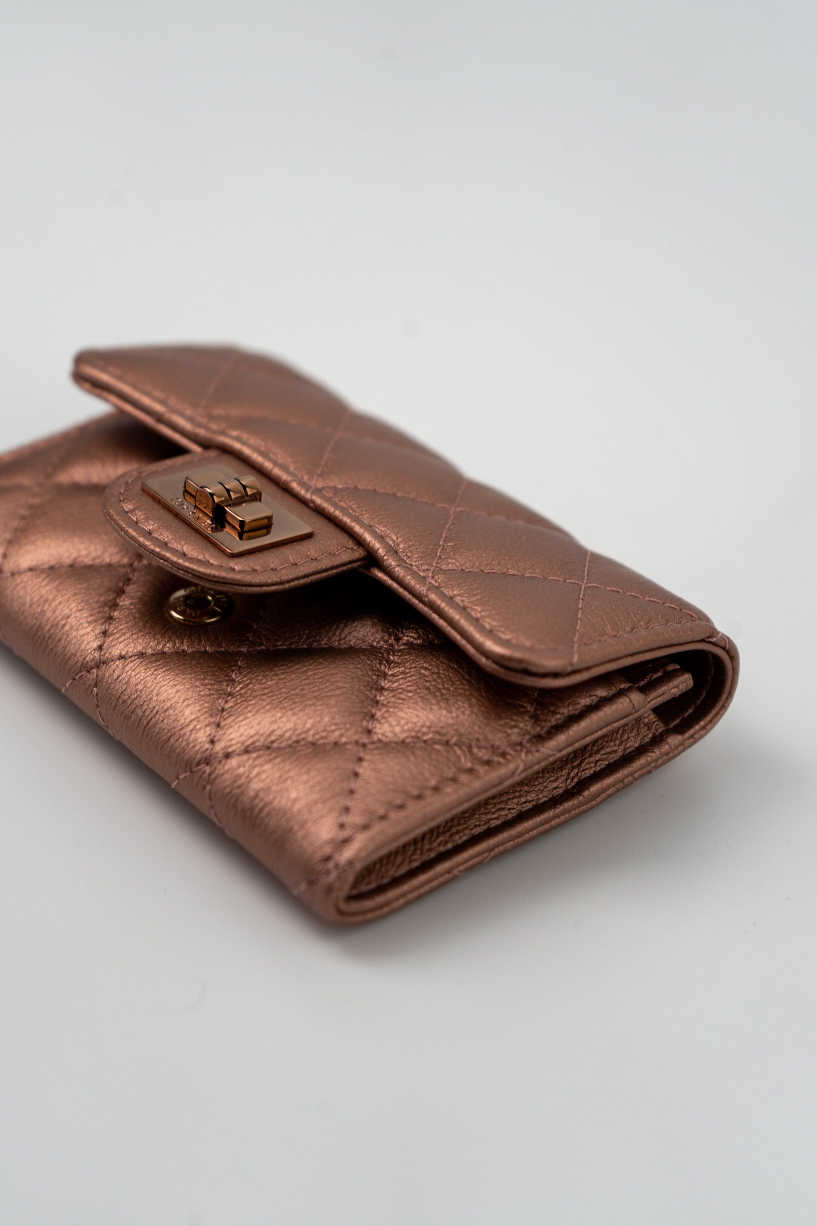 Buy CHANEL Copper Rose Gold 2.55 Flap Card Holder | Luxury Pre