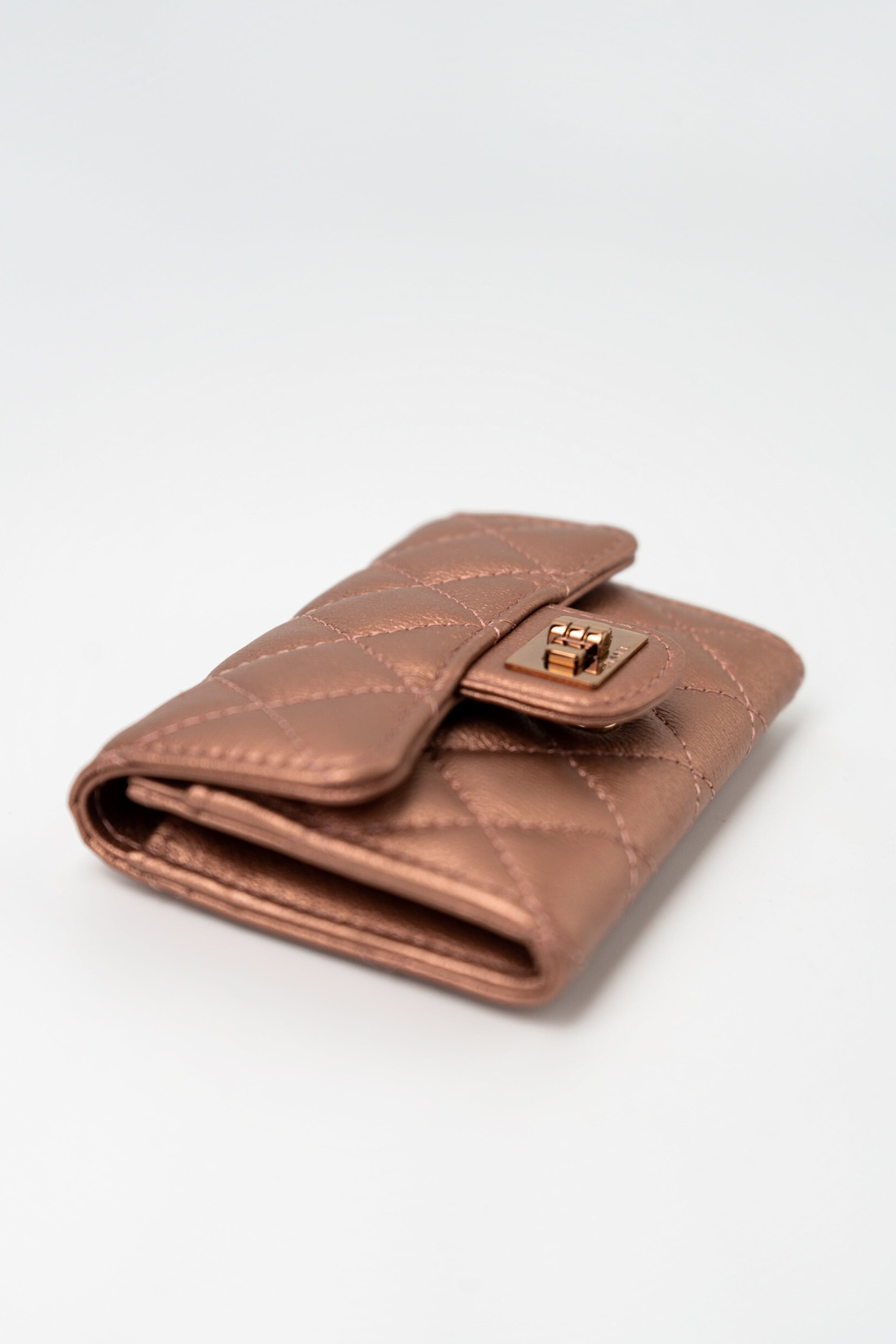 Buy CHANEL Copper Rose Gold 2.55 Flap Card Holder | Luxury