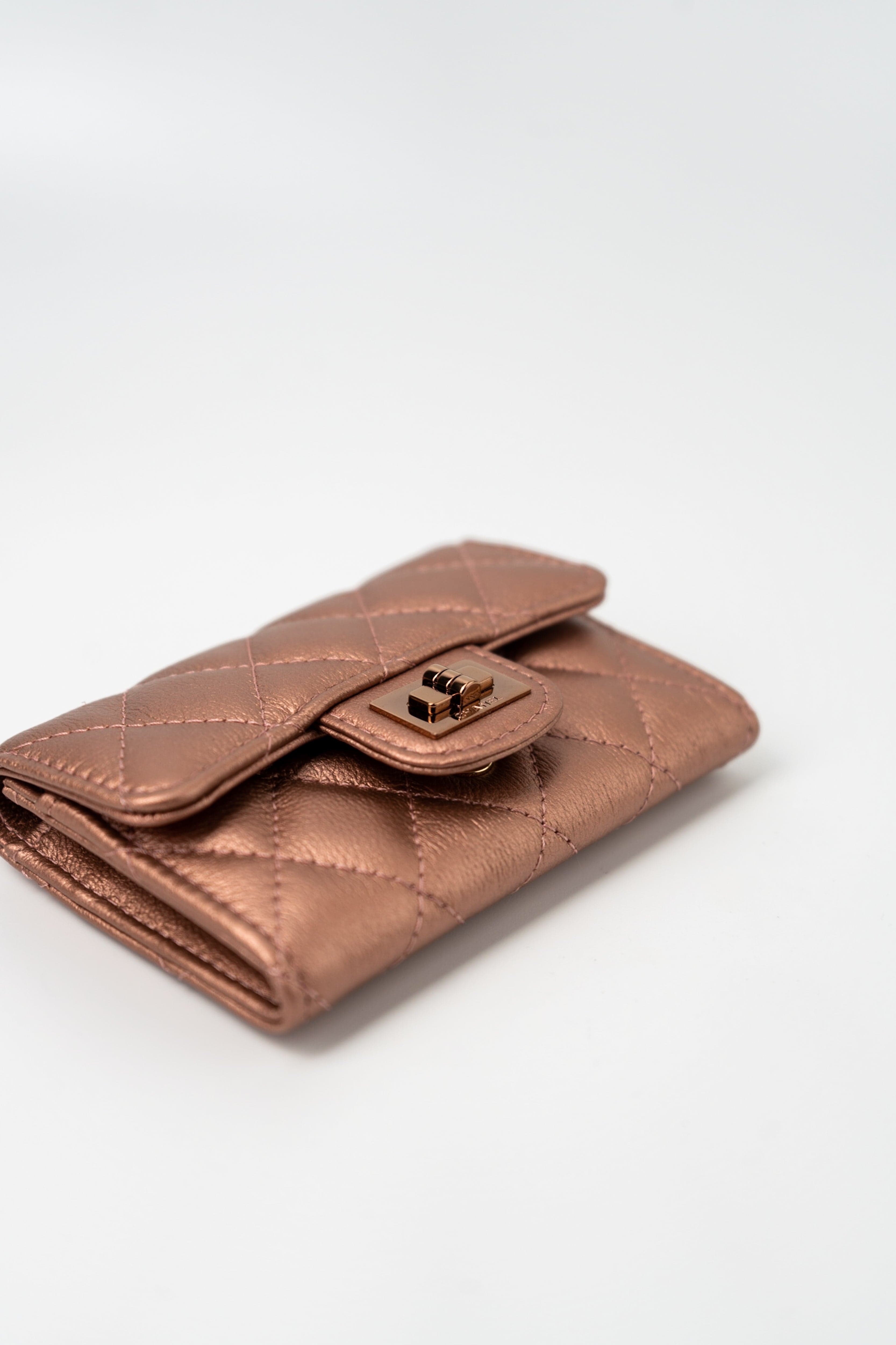 Buy CHANEL Copper Rose Gold 2.55 Flap Card Holder | Luxury Pre