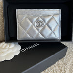 CHANEL Wallet 22P Metallic Silver Lambskin Quilted Card Holder SHW - Redeluxe