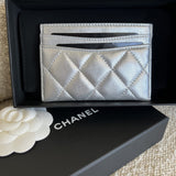CHANEL Wallet 22P Metallic Silver Lambskin Quilted Card Holder SHW - Redeluxe