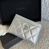 CHANEL Wallet 22P Metallic Silver Lambskin Quilted Card Holder SHW - Redeluxe