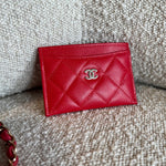 CHANEL Wallet 22S Red Caviar Quilted Card Holder LGHW - Redeluxe